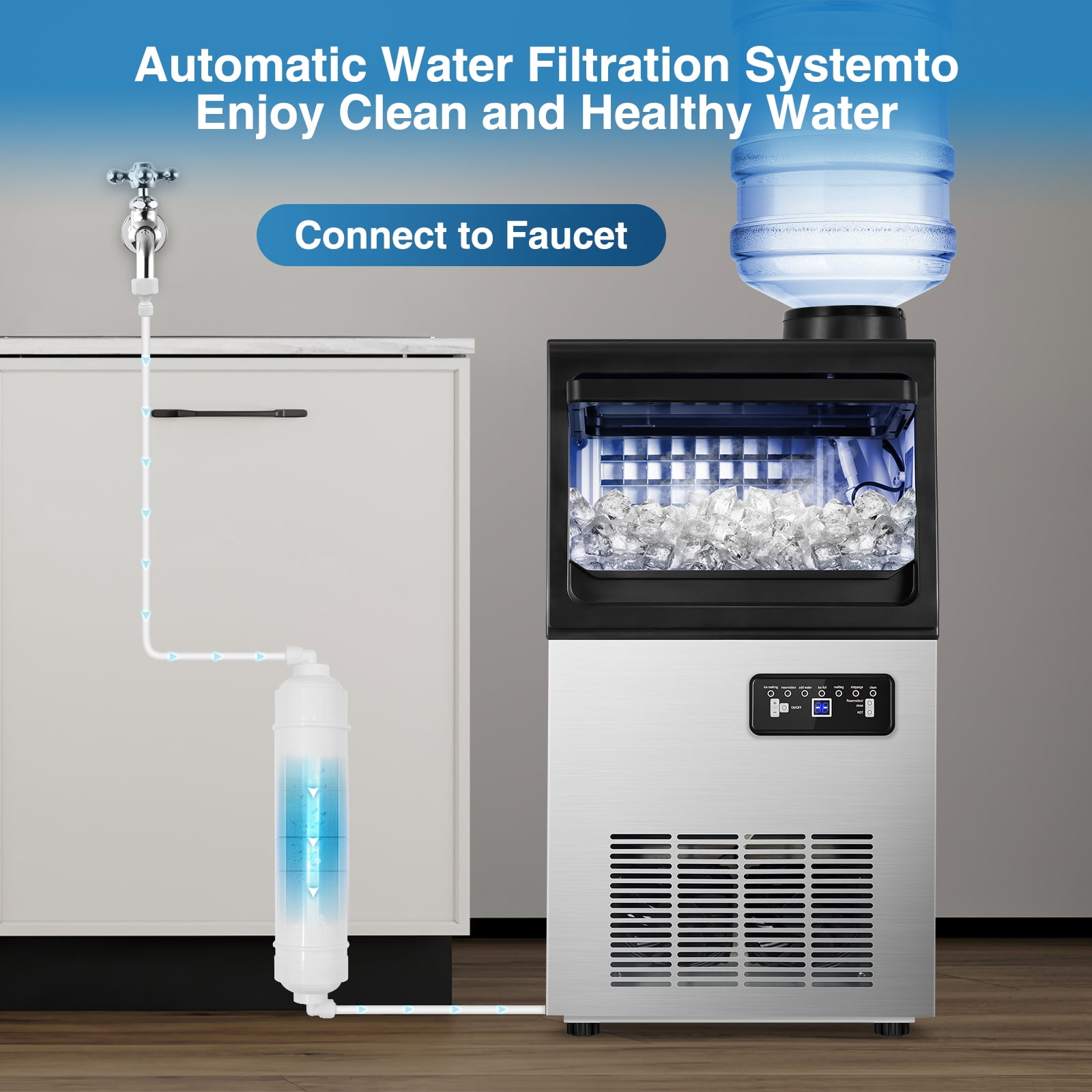 RSTLL 88lbs/24H Commercial Ice Maker Machine,Under Counter,with 15 lbs Storage Capacity,4x9 Cubed Ice,Freestanding Ice Maker for Home