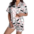 thumbnail image 2 of FASHOFT Womens Halloween Pajamas Set Ghost Pumpkin Printing Button Up Pjs Short Sleeve Ruffle Sleepwear Notch Collar Bride Soft Comfy Pj Lounge Sets Light Pink L, 2 of 8