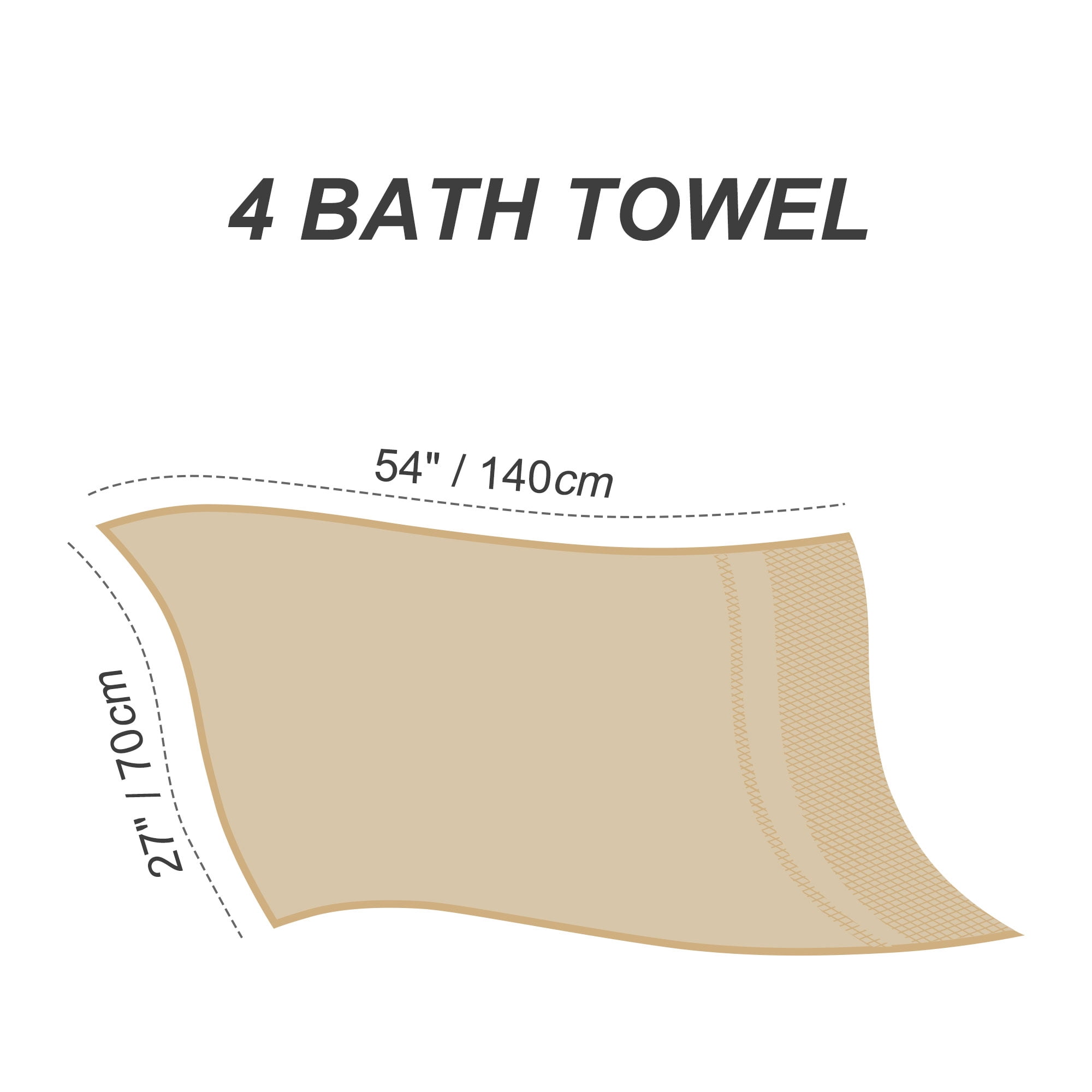 PiccoCasa 4 Pack Champagne Bath Towel Set 27"x54", 100% Cotton Towels Absorbent