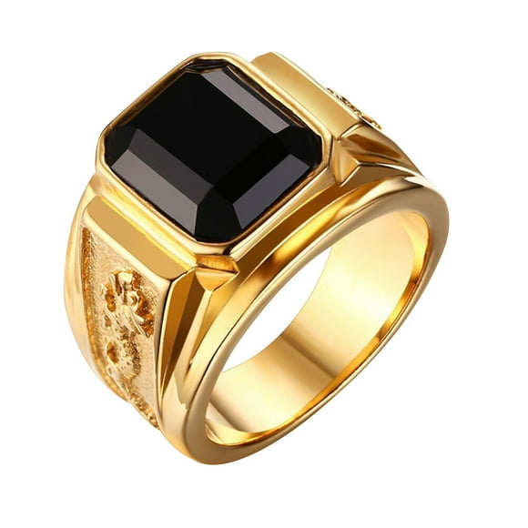 Anillo dorado de moda vintage con circonita negra, joyería elegante, regalo de San Valentín para hombre (talla 12)