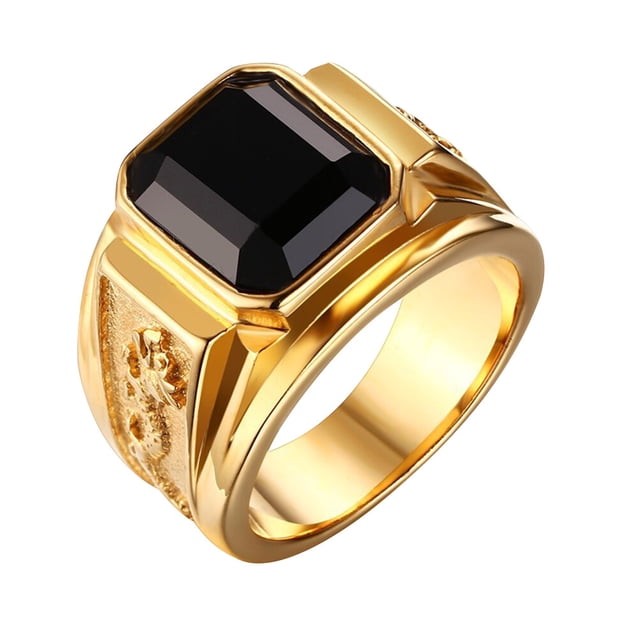 Anillo dorado de moda vintage con circonita negra, joyería elegante, regalo de San Valentín para hombre (talla 12)