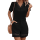 thumbnail image 1 of Conjunto de 2 Piezas de Corta para Mujer, Camisetas de Verano Holgadas con Encaje y Cuello en V, Blusa Tipo Túnica con Mangas con Volantes y Pantalones Cortos, Color Negro, M, 1 of 7