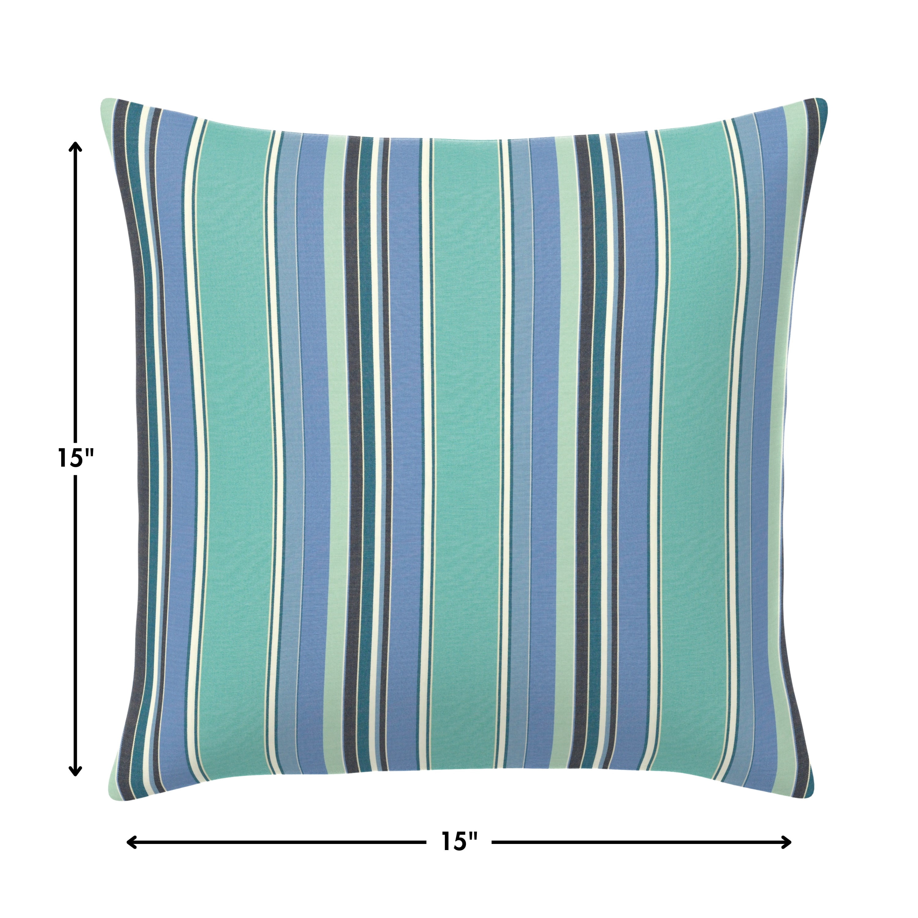 Casual Cushion Outdoor Throw Pillow, Striped Sunbrella Fade-Resistant for Patio Furniture, Adirondacks & Porch Swings, 15"W x 15"L, 6" thick, Reversible, Dolce Oasis