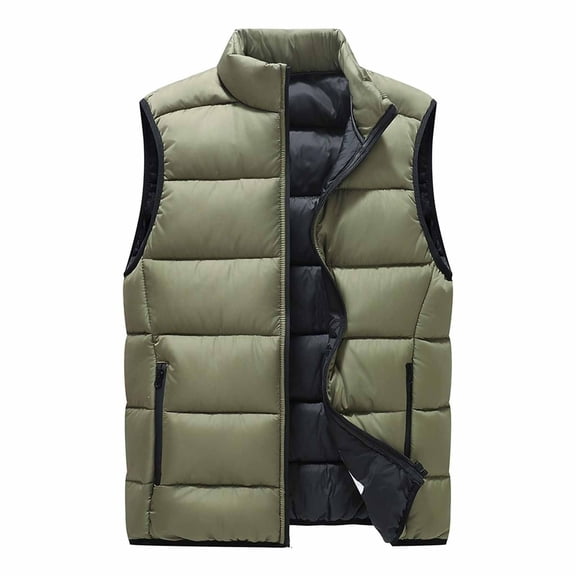 KeShDi Puffer Vest for Men Stand Collar Sleeveless Zip Up Casual Winter Vest Coat with Pockets Green 4X