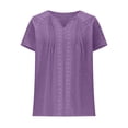 thumbnail image 4 of Summer Fashion Tops for Womens 2025 Plus Size Solid Color Short Sleeve Round Neck Pullover Lace Blouse, 4 of 9