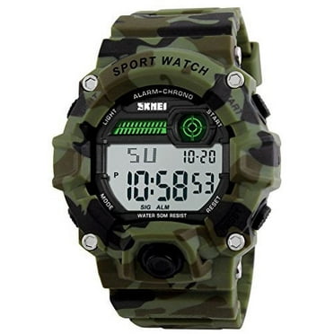 Men Camouflage Led Sport Watch,Waterproof Digital Electronic Casual Military Wrist Men Sports Watch With Silicone Band Luminous Alarm Stopwatch Watches