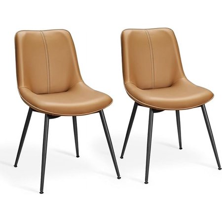 VASAGLE Leather Dining Chairs Set of 2, Comfortable Upholstered Seat with Metal Legs Swivel Leveling Feet, Curved Backrest Kitchen Chair for Living, Bedroom, Restaurant, Easy Assemble