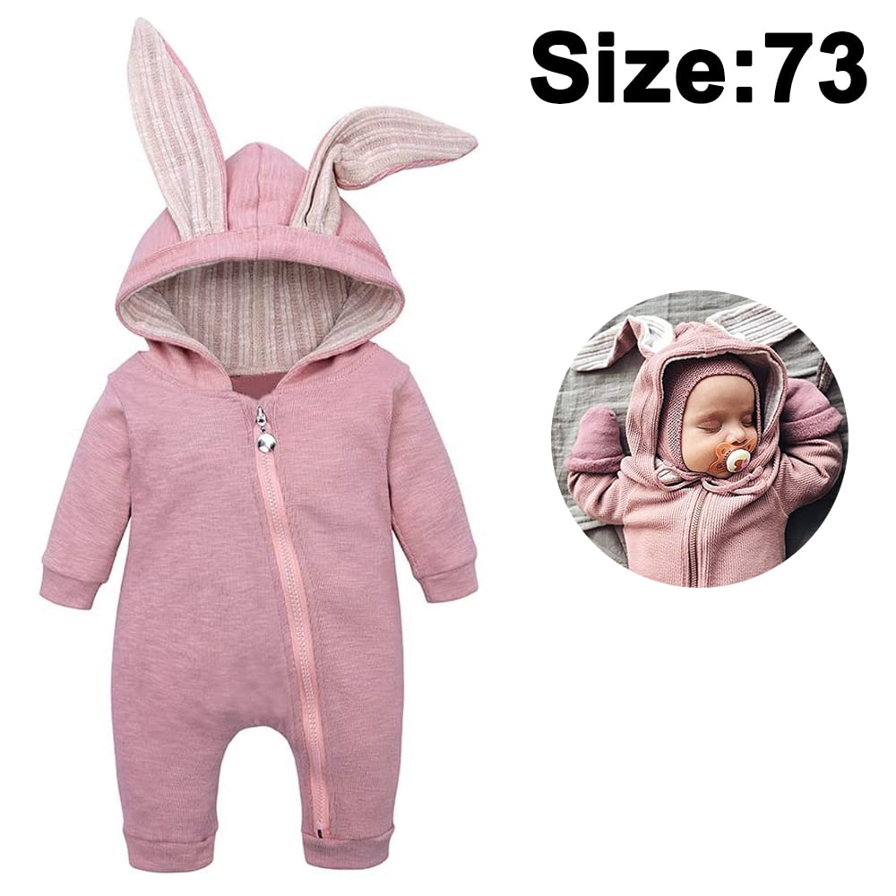 Newborn Baby Bunny Rabbit Jumpsuit Zip-Up Romper Girls Boys Hooded Onesie 