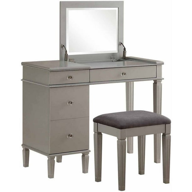 Linon Alexanderia Vanity Table Set With, Silver Vanity Desk