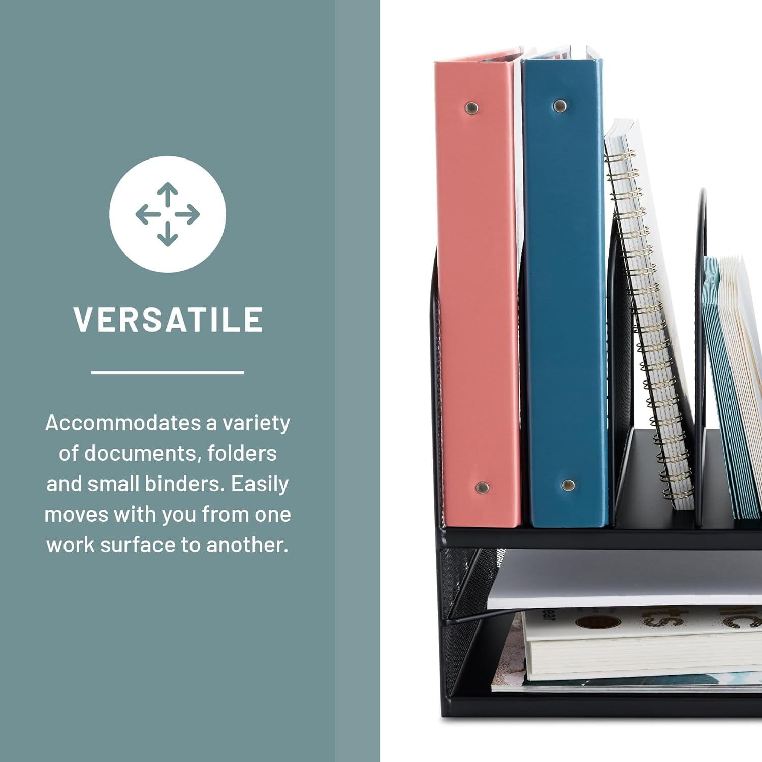 Desk Organizer with 6 Compartments and 2 Trays for Office Storage