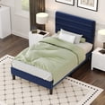 thumbnail image 4 of 4 Ever Winner Blue Twin Velvet Platform Bed Frame, Horizontal Stitched Upholstery, Reinforced Anti-Squeak Structure, Heavy-Duty Slats, No Box Spring Required, 4 of 9
