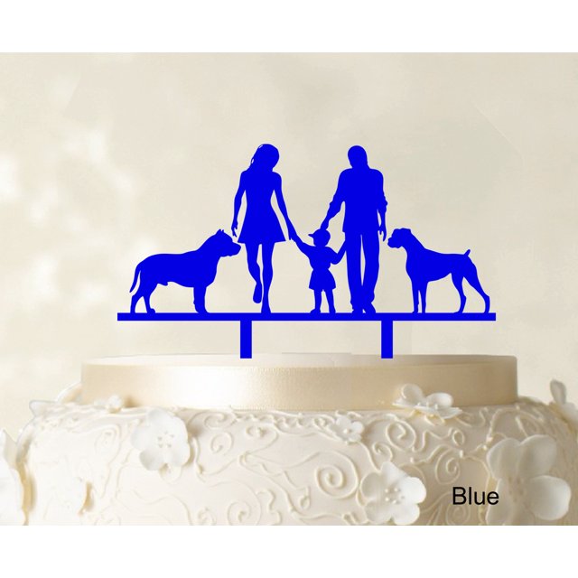 Wedding Cake Topper With Child And Pets Family Silhouette Cake Topper Decoration Cake Color Option Available 6-7 Inches Wide