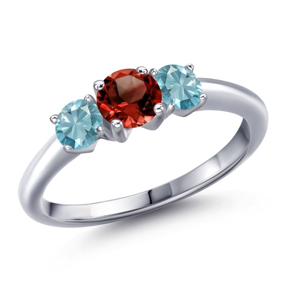 Gem Stone King 925 Sterling Silver Red Garnet and Blue Zircon Engagement Ring for Women | 1.55 Cttw | Round 5MM | Gemstone January Birthstone | Size 5