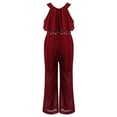 thumbnail image 2 of YONGHS Kids Girls Sleeveless High Waist Long Wide Leg Jumpsuit Romper Pants 4-14 Burgundy 6, 2 of 7