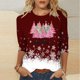thumbnail image 4 of Camisetas de Navidad para Mujeres, 3/4 Manga Cuello Redondo Blusa con Estampado de Vacaciones, Top de Moda Casual, 4 of 5