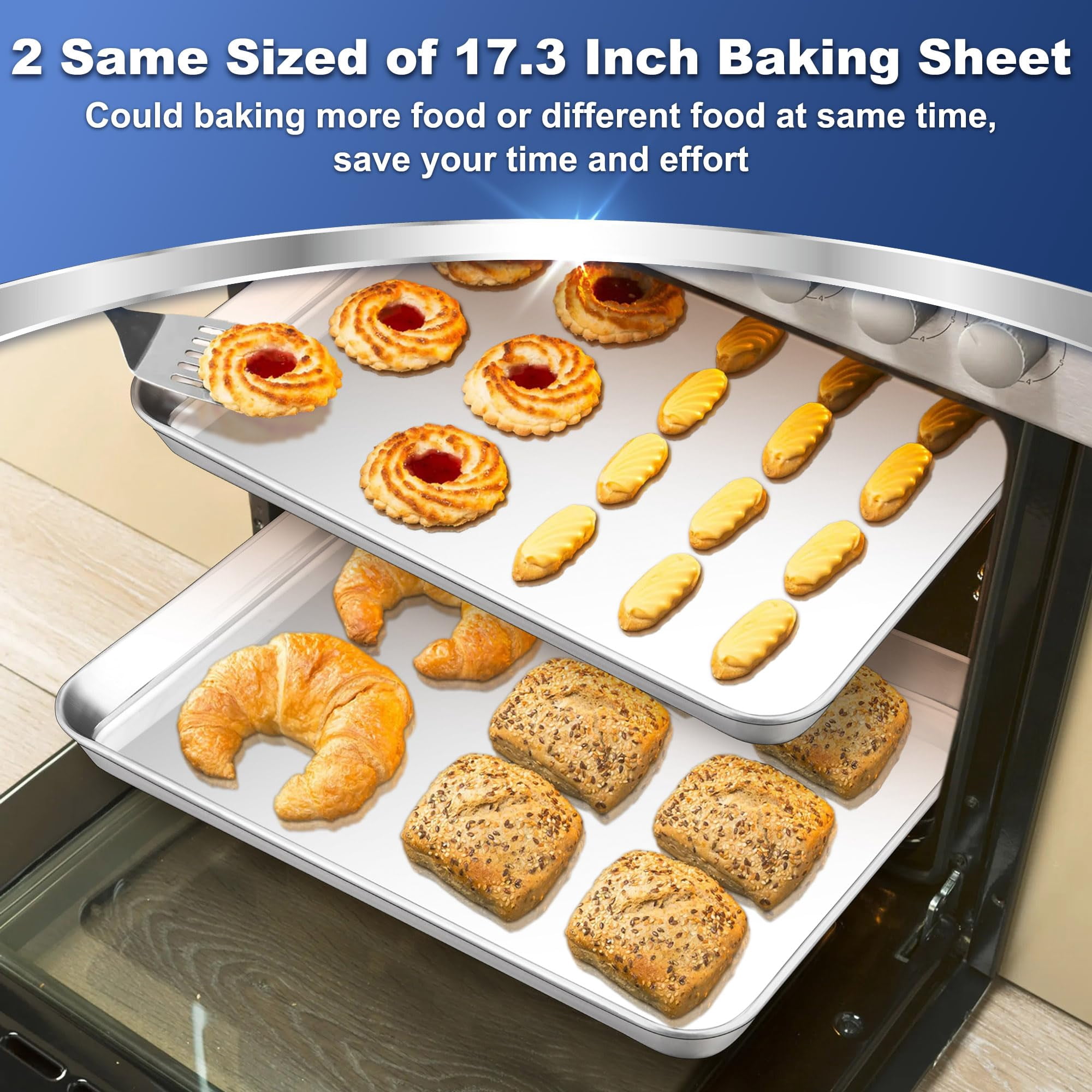 Baking & Cookie Sheets 17.3 Inch Stainless Steel Oven Pan Tray Set of 2