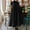 Black, variant on Women Plus Size Solid Color Vintage Pleated Split Apron Pinafore Dress with Two Pockets Coffee