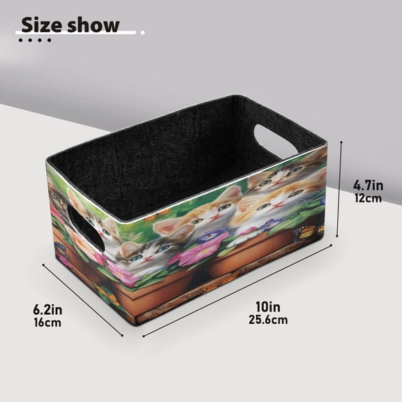 BZSMCE Shelf Baskets Kittens in Pots Of Flower Butterflies Pattern Storage Cube Bins 10.1*6.3*4.7in Set of 2