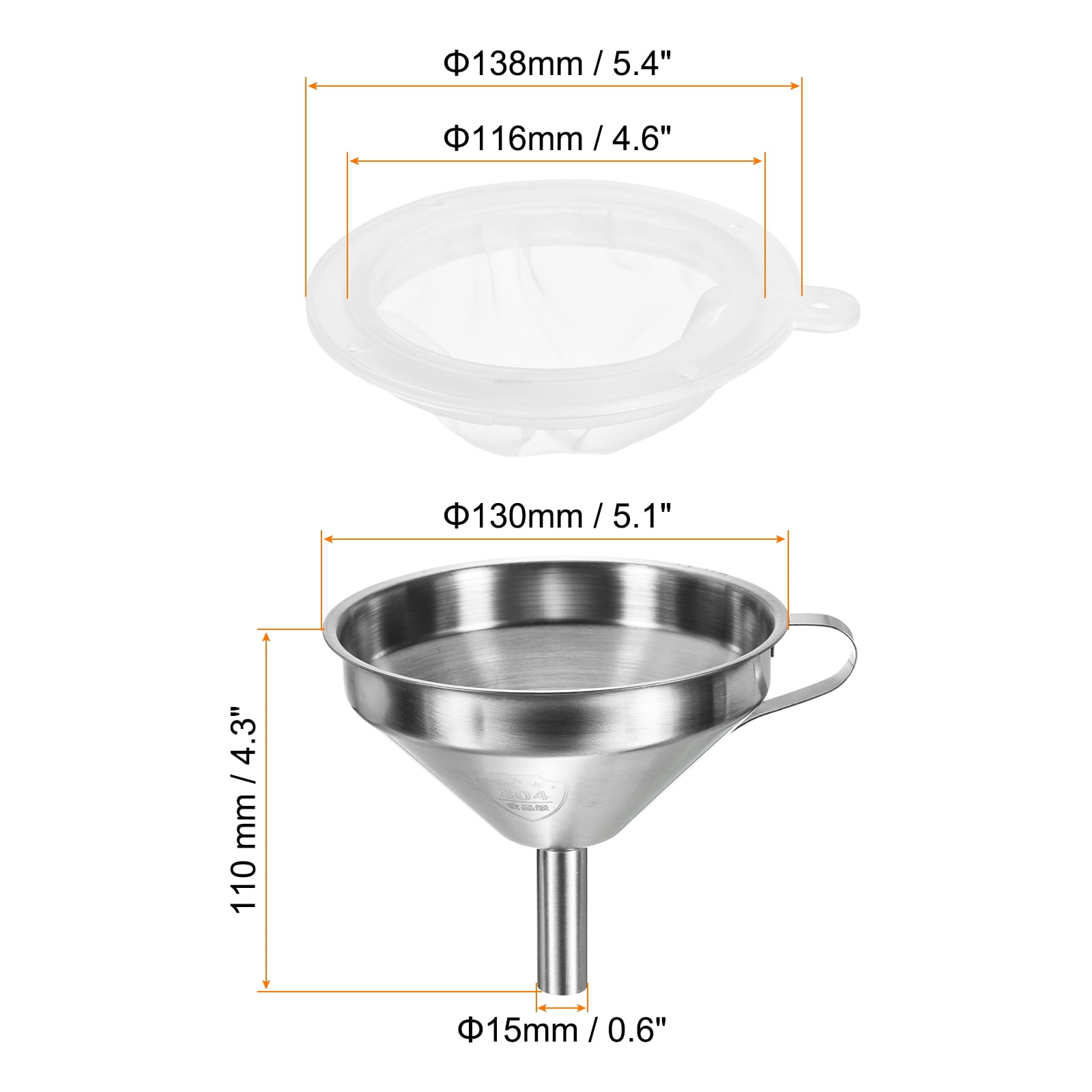 Unique Bargains Stainless Steel Kitchen Funnel with Mesh Strainer White Silver 400 Mesh