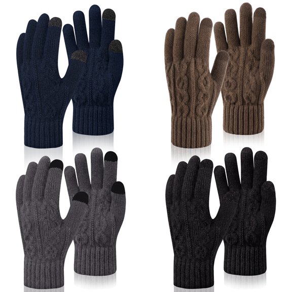 Bocaoying 4 Pairs Winter Touch Screen Warm Gloves for Men Women, Thick Soft Knit Lining Gloves for Cold Weather, Thermal Fleece Elastic Gloves for Driving Cycling Skiing