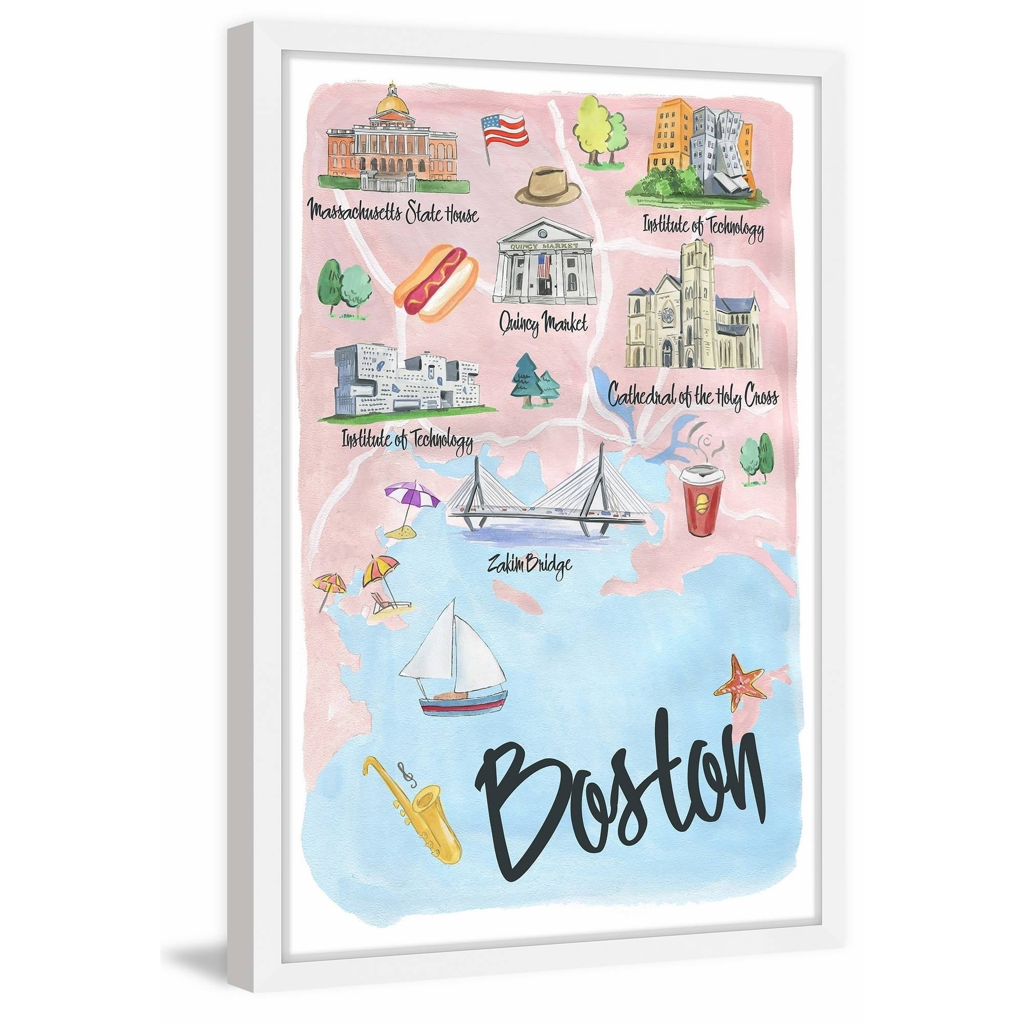 "I Love Boston" Framed Painting Print