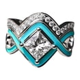 thumbnail image 4 of Clearance!Turquoise 2 Piece Ring, Ocean Blue Enamel Wave Ring, Set Of 2 Stackable Rings Inspirational Turquoise Ocean Square Crystal Ring Jewelry for Women Girls, 4 of 6