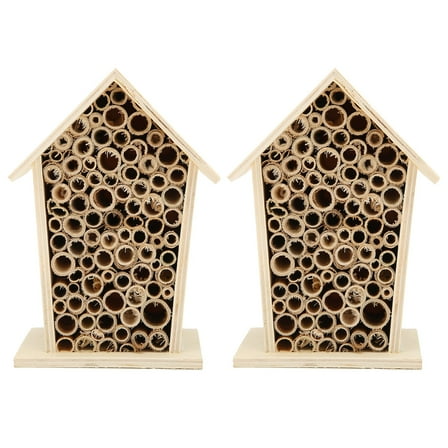 2PCS Wooden Bee House Natural Logs   Reed Bee Wood Bee Room Hotel Shelter Nests Box for Outdoor Garden Patio Balcony Decoration
