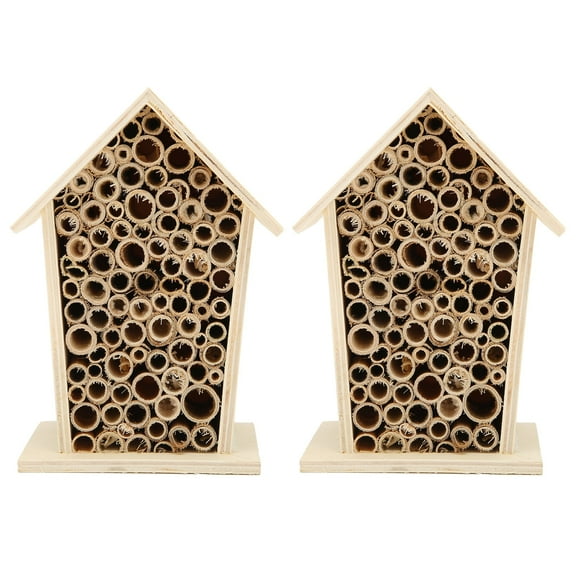 2PCS Wooden Bee House Natural Logs   Reed Bee Wood Bee Room Hotel Shelter Nests Box for Outdoor Garden Patio Balcony Decoration
