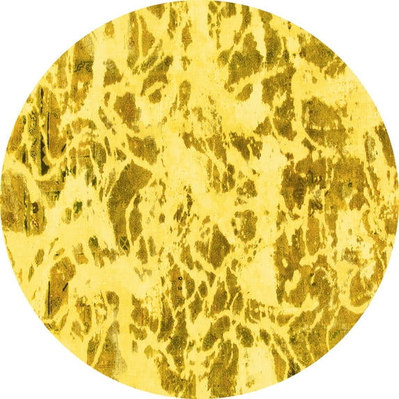 Ahgly Company Indoor Round Abstract Yellow Modern Area Rugs, 8' Round