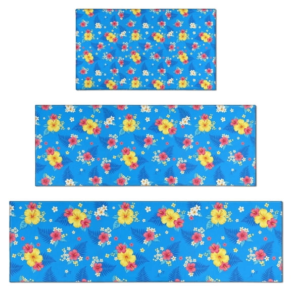 Pioneer Flower Floral Print Pattern Kitchen Rugs Sets Of 3,Kitchen Runner Rugs Non Skid Washable,Decorative Kitchen Floor Mats for Kitchen,Sink,Laundry,17X30 Inch 17X47 Inch 17X59 Inch