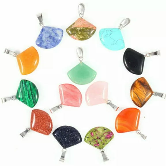 K-KED 50PCS Multiple Shape Healing Crystal Gemstone Natural Stone Pendant for Jewelry-17x22mm sector