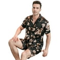 thumbnail image 4 of Men Silk Satin Pajamas Set Short Sleeve Button Down Sleepwear Loungewear with Pockets, 4 of 8