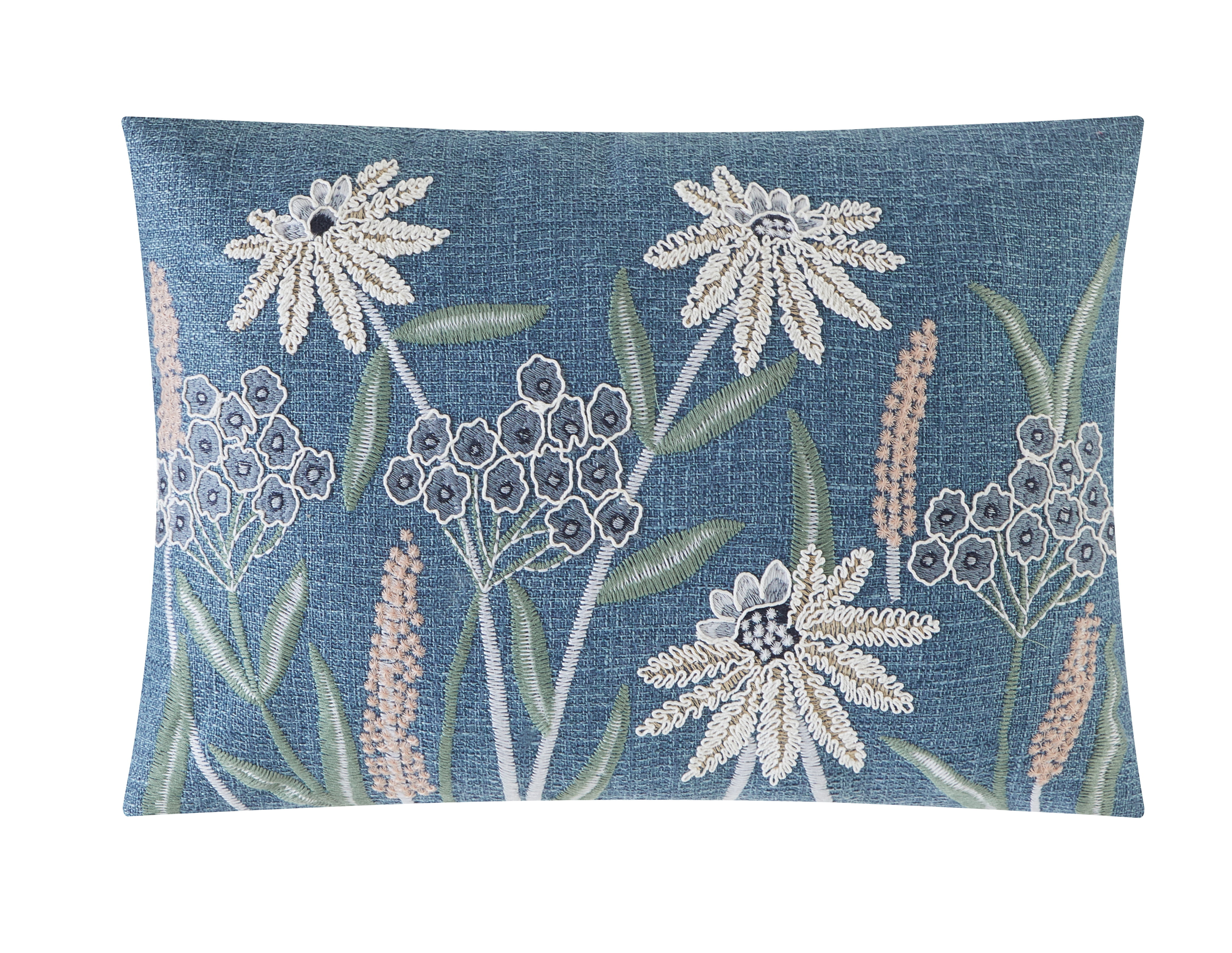 (2 pack) Mainstays Chambray Embroidered Botanical Decorative Throw Pillow, 14 in x 20 in