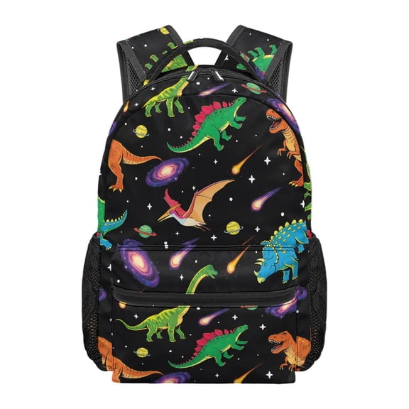 Chririnla Black Space Dinosaur Backpack for Girls 8-10 School Bookbag Kids Book Bags for Elementary Middle School 17 Inch Large Capacity School Bag with Adjustable Strap