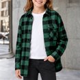 thumbnail image 2 of Girls Plaid Shirt Jacket Long Sleeve Button-Down Flannel Shacket Casual Lapel Checkered Outerwear With Chest Pocket (Green), 2 of 5