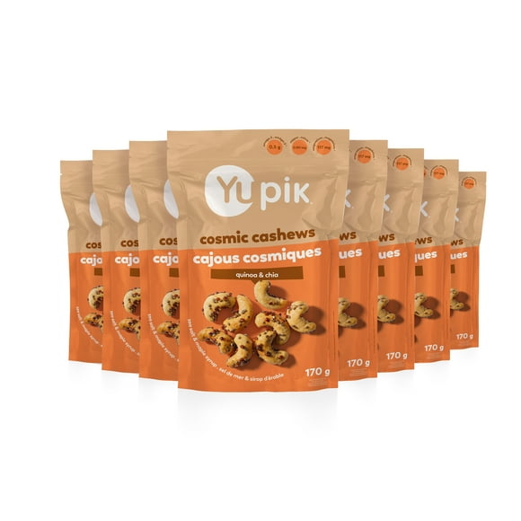Yupik Salted Maple Cosmic Cashews, Crunchy Savory Snack, Made with Natural Ingredients, Cashews, Maple Syrup, Quinoa, Chia Seeds, Sea Salt, Perfect for Parties & Special Occasions, 8 Count , 170 g