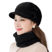 Yirtree Fleece Lined Womens Beanie Hat, Winter Hat Scarf Mask Set,Women's Winter Hat, Middle-Aged and Old Warm Earmuff hat