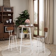 3 Pieces Bar Table Set, Round Wood Kitchen Table Set with 2 Chairs for Small Place, High Backrest Dining Table and Chairs Set for Kitchen, Breakfast Nook, Restaurant