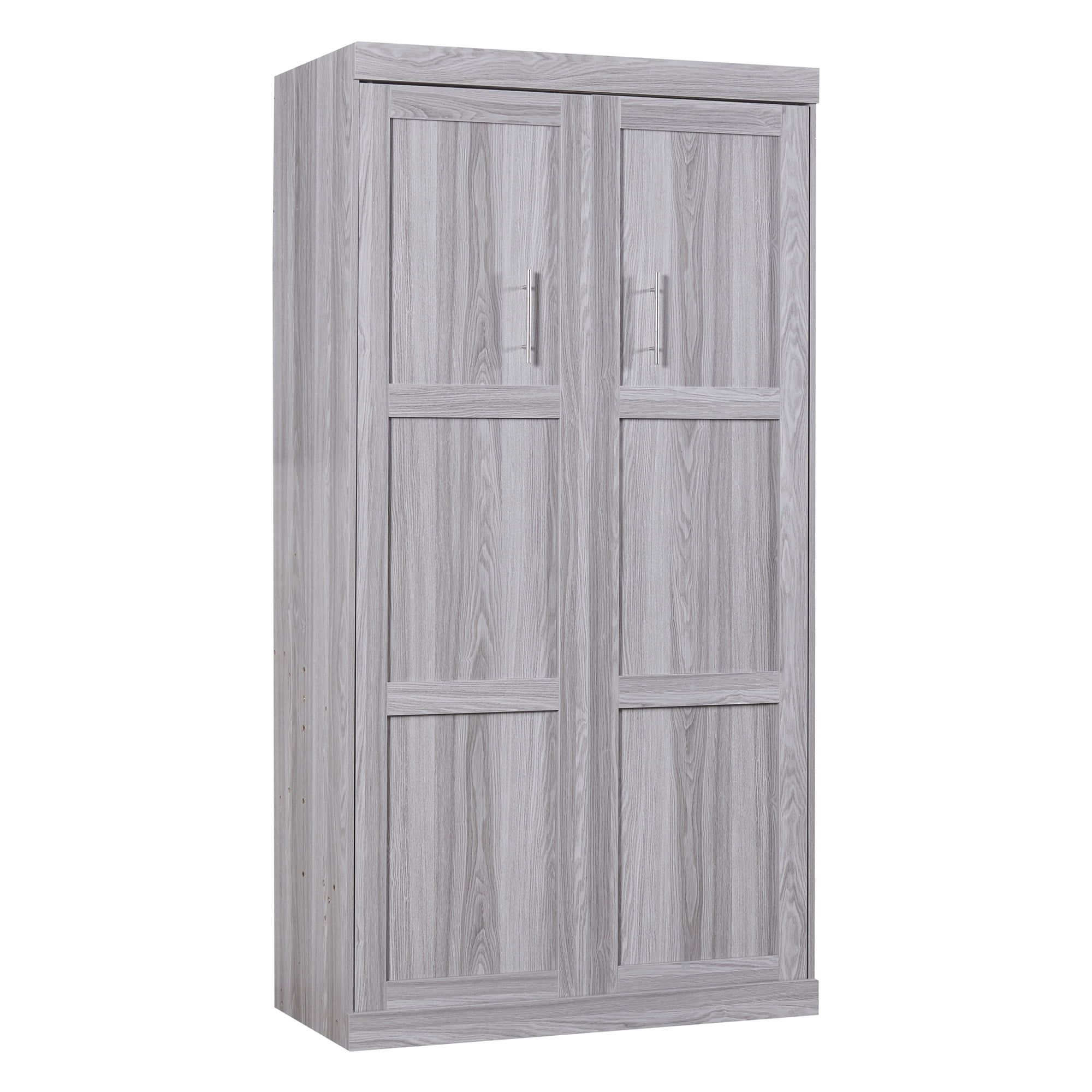 Euroco Pine Wood Twin Size Murphy Bed, Convertible Wall Bed into A Cabinet for Kids Teens, Gray