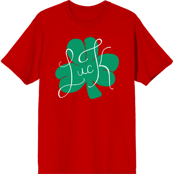 Luck Four-Leaf Clover Adult Short Sleeve Tee for St. Patrick's Day-3XL-Red