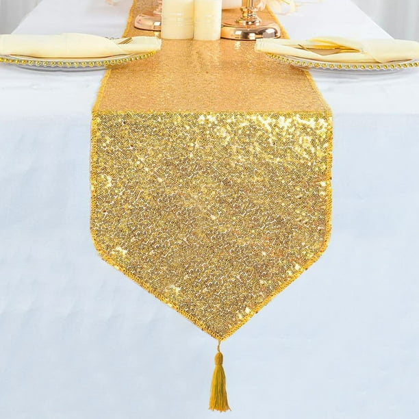 Chemins de Table doré, à Paillettes, Chemin de Table de fête, décorations  de Mariage, à Sequins, 30 cm x 183 cm, doré