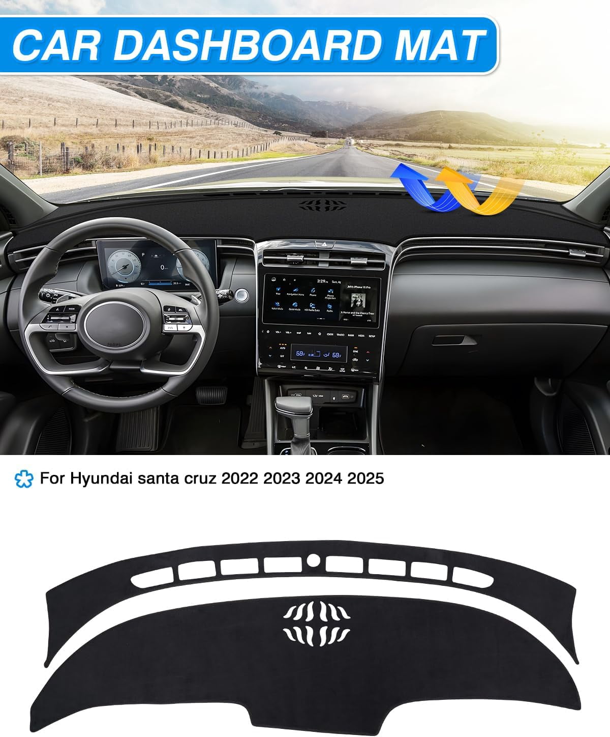 Canvcle Dash Cover Compatible with Hyundai Santa Cruz 2022 2023 2025 Dashboard Cover Mat for Hyundai Santa Cruz Accessories Non-Slip Carpet Sunshield Glare UV Rays Protector
