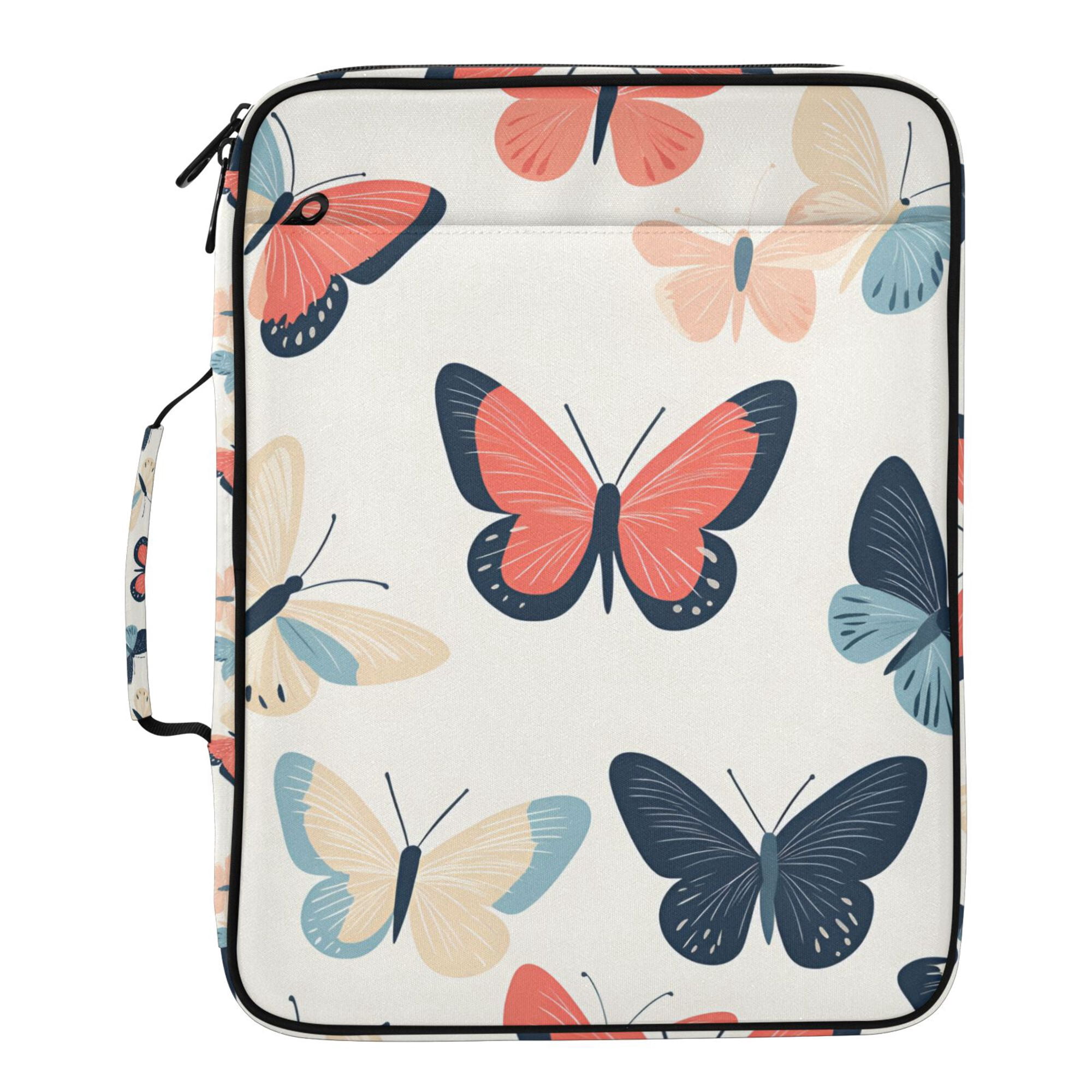 FORMRS Accordion File Folder A4 Size 7-Pocket Expanding Document Organizer Bag with 3 Ring Binder, Beige Butterflies