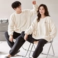 thumbnail image 4 of Pijamas de franela para parejas, traje grueso con forro polar para mujer, ropa de hogar holgada de talla grande y cálida de polar coral para hombre, 4 of 6