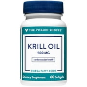 The Vitamin Shoppe Krill Oil 500MG, Contains Omega-3's, EPA and DHA, Essential Oils & Fatty Acids, Sustainably Sourced with Astaxanthin, Supports Healthy Heart, Immune & Energy (60 Softgels)
