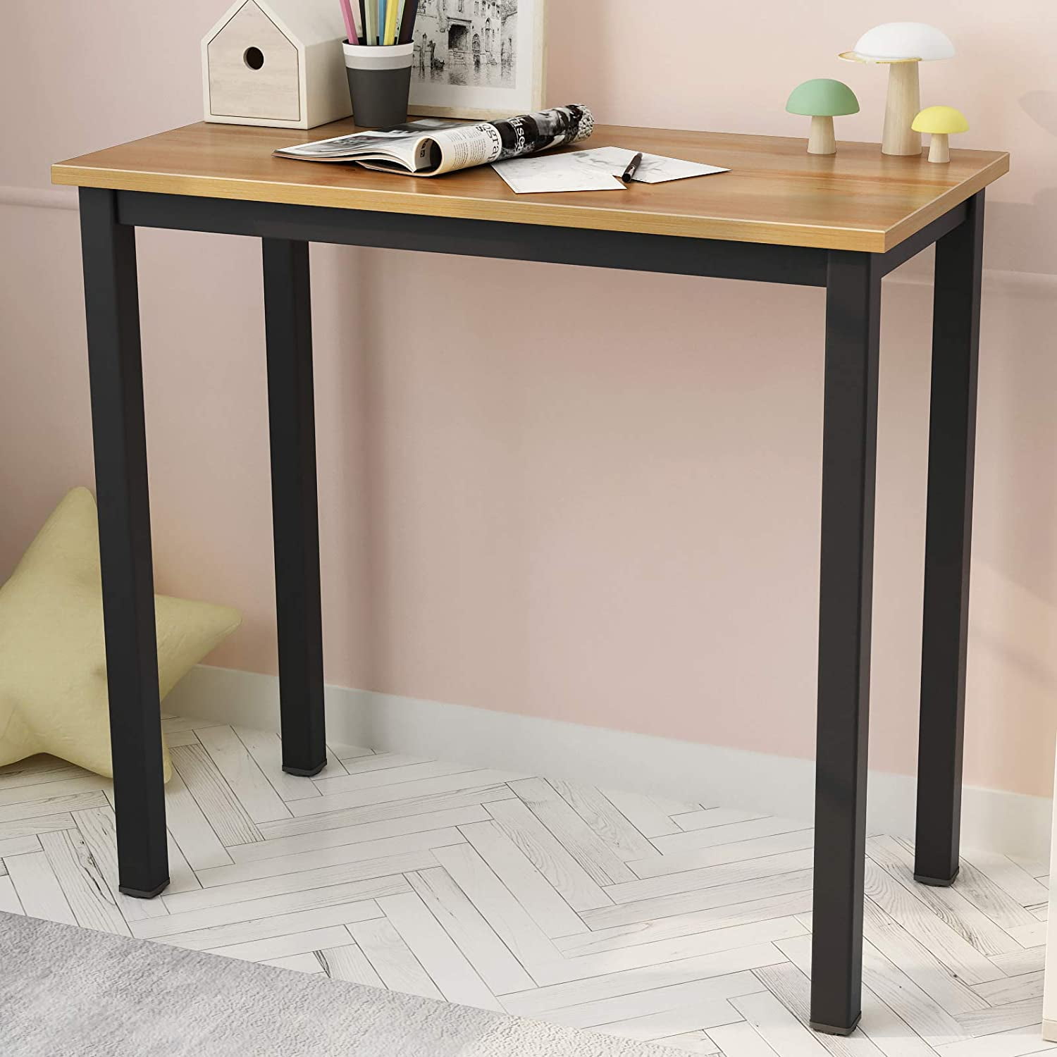 SogesPower 29.5"H Small Computer Desk for Home Office(Teak Black)