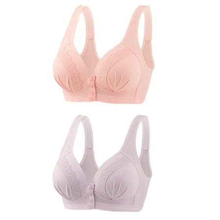 Tumotour Front Open Bras For Women Full Coverage Wirefree Bra Button Closeure Bra For Mom Gift Nursing Underwear Bra Non Steel Ring Underwear With Thin Cup Adjustable Lace Women Daily Bras 2Pcs