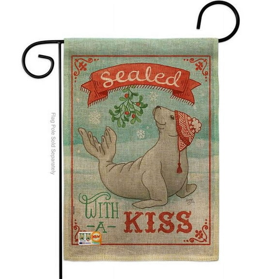Breeze Decor BD-XM-G-114154-IP-DB-D-US18-WA 13 x 18.5 in. Sealed with A Kiss Burlap Winter Christmas Impressions Decorative Vertical Double Sided Garden Flag