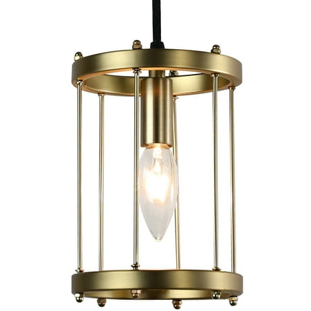 

Brass Gold Pendant Light for Kitchen Island 1 Light Cylinder Metal Cage Hanging Lighting Fixtures Modern Farmhouse Ceiling Lamp for Dining Living Room Bedroom Foyer Restaurant