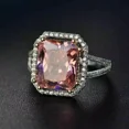thumbnail image 3 of 940 SILVER 2.75CT EMERALD CUT LAB CREATED PINK SAPPHIRE HALO ENGAGEMENT RING, 3 of 4